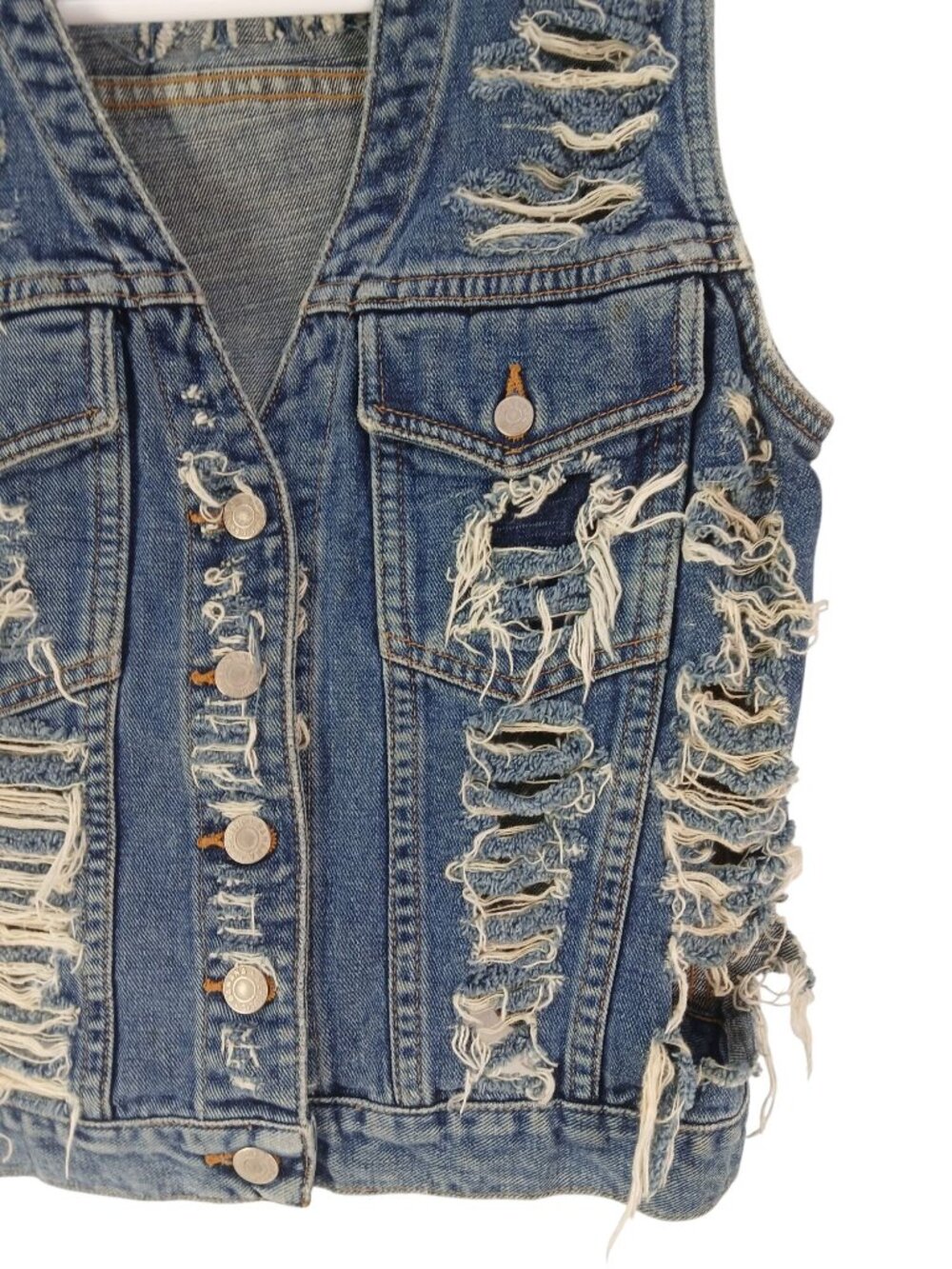 Vintage Banana Republic Womens Distressed Denim Vest Size 4 Distressed Shredded - Picture 3 of 10